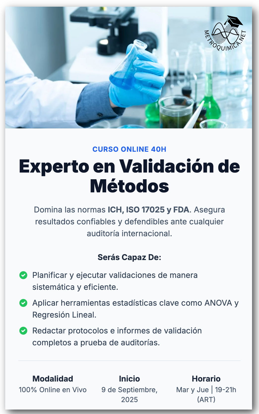 Curso Online en Vivo: Validación y Verificación de Métodos Analíticos: De la Teoría a la Práctica Conforme a Normas Internacionales